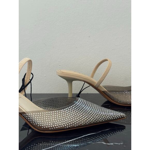 Zara Rhinestone Mesh Slingback Kitten Heels - Picture 6 of 13